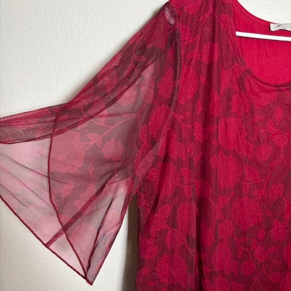 Sese Code Blouse Women's 2XL Red Lined Split Sleeve Floral Casual Shirt Top - Picture 5 of 9